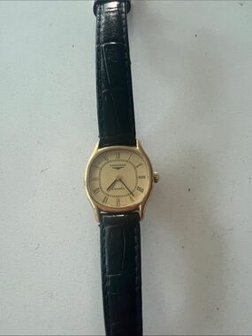 Longines Gold Case Watch with Black Leather Strap